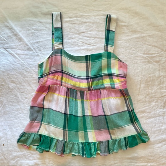 LOFT Plaid Tie Back Peplum Cami | Size 00 Petite - Picture 2 of 6